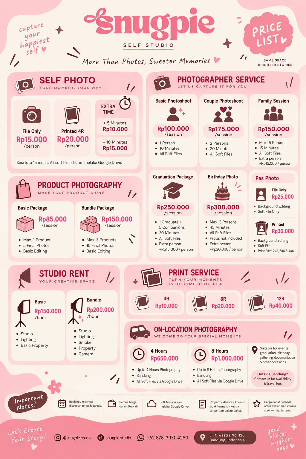 Pricelist Snugpie Studio